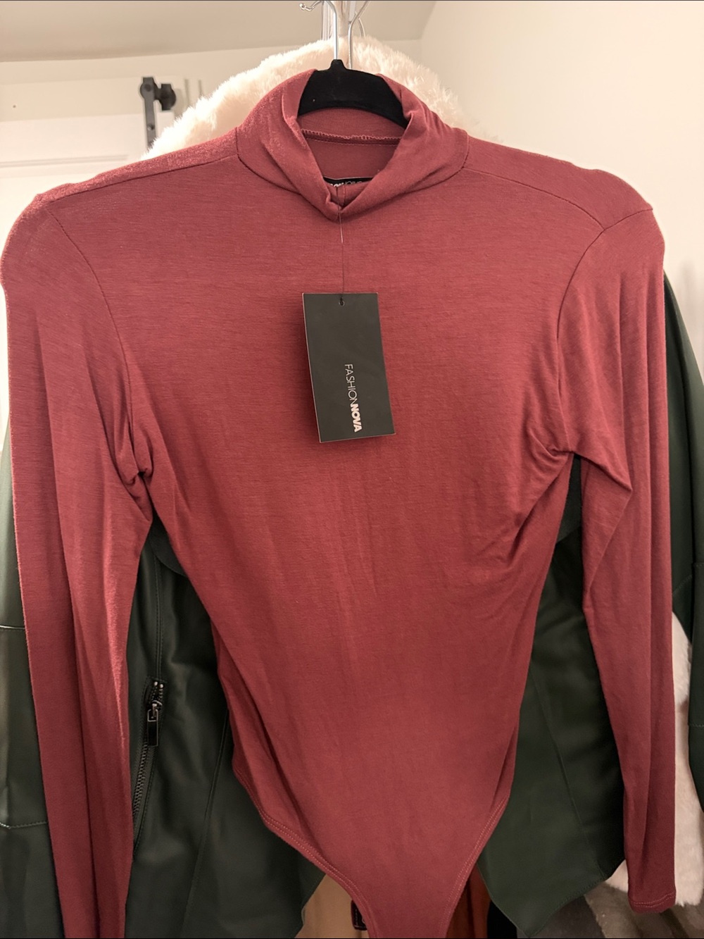 Fashion Nova Dusty Rose Long Sleeve Mock Neck Bodysuit